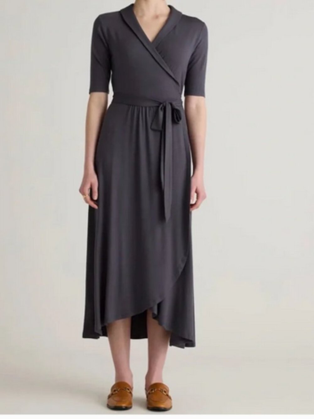 New! Quince Tencel Jersey Midi Wrap Dress in Carbon Grey Size Medium
